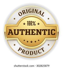 Gold authentic product badge on white background