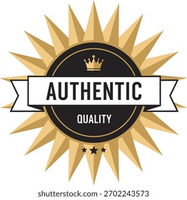 Ouro Authentic qualidade distintivo vetor coroa Starburst seloIlustração vetor  