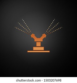 Gold Automatic irrigation sprinklers icon isolated on black background. Watering equipment. Garden element. Spray gun icon.  Vector Illustration