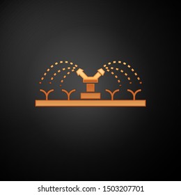 Gold Automatic irrigation sprinklers icon isolated on black background. Watering equipment. Garden element. Spray gun icon.  Vector Illustration
