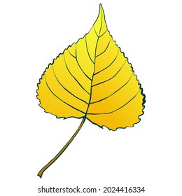 Gold autumn aspen leaf isolated on white background. Simple cartoon flat style vector illustration.