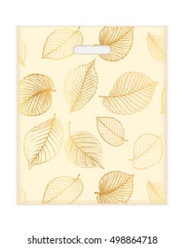 Gold autumn elm leaf. Plastic Bag template. Vector illustration