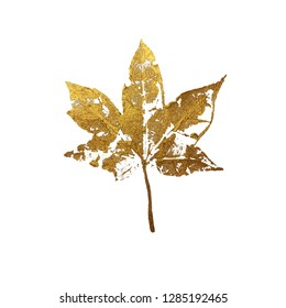 Gold autumn leaf as vector design element isolated on white background