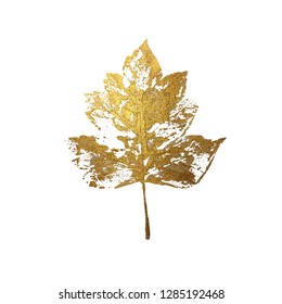 Gold autumn leaf as vector design element isolated on white background