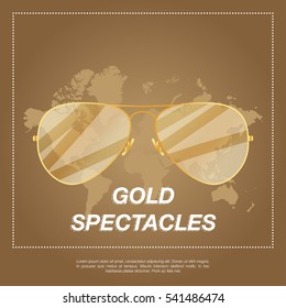 Gold aviator sunglasses with gold frame. Sun glasses with transparent gradient lenses.vector illustration EPS10