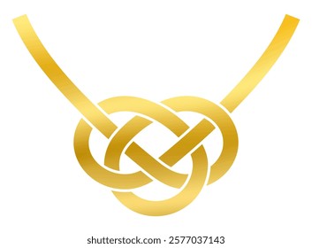 Gold Awabi Knot (Abalone Knot) and Awaji Knot Mizuhiki Ribbon Vector Illustration
