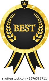 Goldene Auszeichnung Vektor mit Lorbeerkranz und Text BEST auf schwarzem Hintergrund