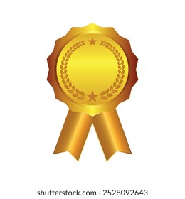 Gold award badge with a wreath and star design, accompanied by a ribbon. Perfect for representing achievement, excellence, and recognition in business, certifications, and award presentations.