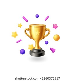 Gold award cup. Golden cartoon trophy, Winner prize, success vector concept