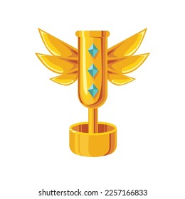 Gold award cup with wings vector illustration. Cartoon trophy or prize reward for kid champion isolated on white background. Victory, success achievement concept