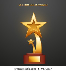 Gold Award in the form of stars on stand, vector illustration