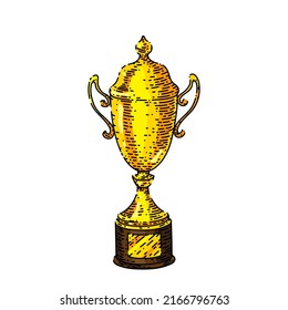 gold award hand drawn vector. golden winner, luxury light, best star cup gold award sketch. isolated color illustration