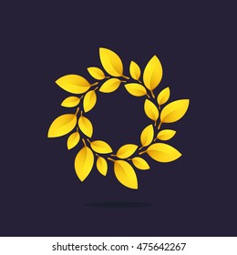Gold award laurel wreath logo. Vector triumph and success elements for banner, presentation, web page, card, labels or posters.