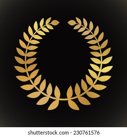 Gold award laurel wreath on dark background.