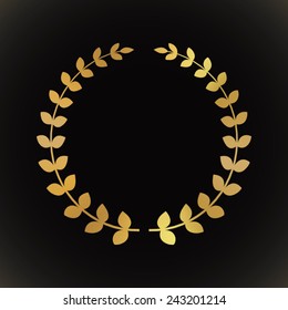 Gold award laurel wreath on dark background.