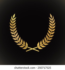 Gold award laurel wreath on dark background.