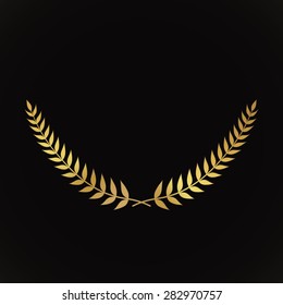 Gold award laurel wreath on dark background.