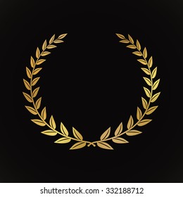 Gold award laurel wreath on dark background.