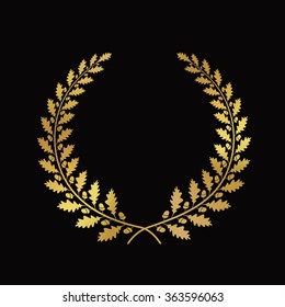 Gold award laurel wreath on dark background.