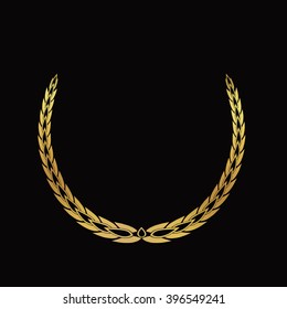 Gold award laurel wreath on dark background.