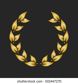 Gold award laurel wreath on dark background. Vector illustration.