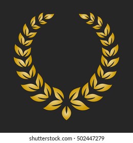 Gold award laurel wreath on dark background. Vector illustration.