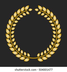 Gold award laurel wreath on dark background. Vector illustration.