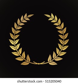 Gold award laurel wreath on dark background.