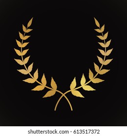 Gold award laurel wreath on dark background.