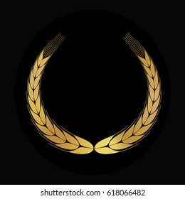 Gold award laurel wreath on dark background.