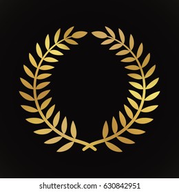 Gold award laurel wreath on dark background.