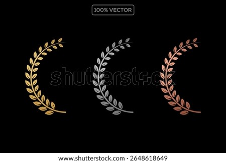 Gold award laurel wreath and set of different golden, silver, and bronze laurel wreaths vector illustration.