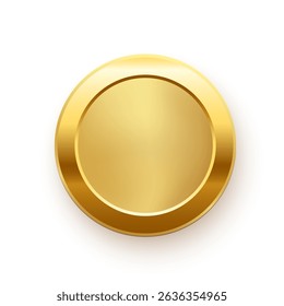 Gold award medal. 3d golden metal winner emblem. Round button, stamp, frame, seal, badge, prize, trophy design element. Vector illustration isolated on white.
