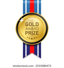 Gold award medal prize, best category achievement, and product warranty label template