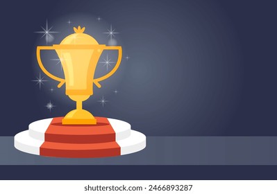 Gold award prize trophy congratulation background cup winner banner concept. Vector flat graphic design illustration