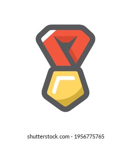 Gold Award with red ribbon Vector icon Cartoon illustration