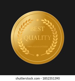 Gold award, ribbon as laurel wreath or laureate wreath. Laurel leaves as premium best quality label. Product premium quality tag, label. Gold Laureate award, badge, medal Vector illustration