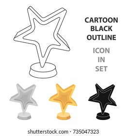 Gold award in the shape of a star. The prize for best role in an action film. Movie awards single icon in cartoon style vector symbol stock illustration.