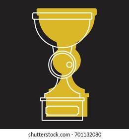 Gold award win cup in doodle style icons vector illustration for design and web isolated on black background. Gold win award vector object for labels and logo