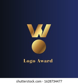 Gold award of winner cup abstract vector and logo design or template champions business icon of company identity medal symbol concept