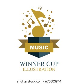 Gold Award Of Winner Cup Abstract Vector Logo And Icon Design.
Music Notes And Stars Theme.