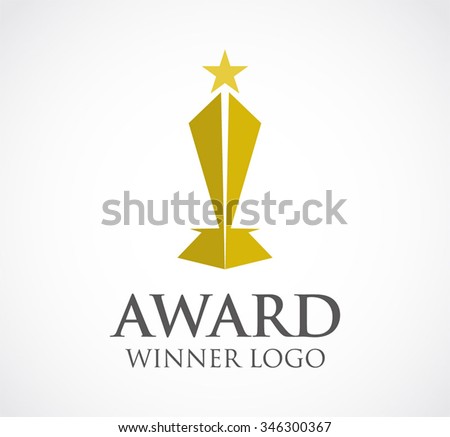 Gold award of winner cup abstract vector and logo design or template champions business icon of company identity symbol concept
