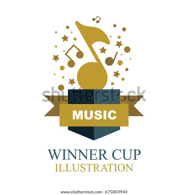Gold award of winner cup abstract\
vector logo and icon design.\
Music notes and stars\
theme.
