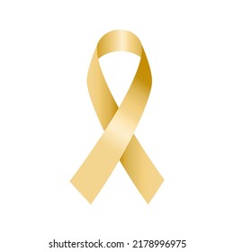Gold awareness ribbon isolated on white background. Realistic Childhood cancer awareness ribbon. Childhood cancer day