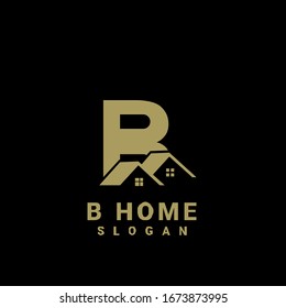 gold B initial house logo icon design vector