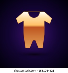 Gold Baby clothes icon isolated on dark blue background. Baby clothing for baby girl and boy. Baby bodysuit.  Vector Illustration