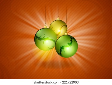 Gold background with christmas balls. Vector decoration.