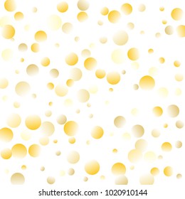 Gold background. Gold circles on white background. Vector colorful confetti. 
