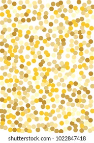 Gold background. Gold circles on a white background. Vector IIlustration. Golden circles on a white vertical rectangular background. Template for holiday designs, invitation, party, birthday, wedding.