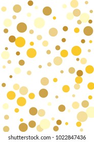 Gold background. Gold circles on a white background. Vector IIlustration. Golden circles on a white vertical rectangular background. Template for holiday designs, invitation, party, birthday, wedding.